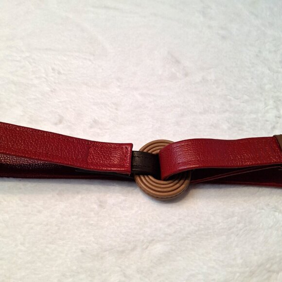 Hans Koch Ltd Red Leather Belt Vintage Minimalist Adjustable Colorblock Retro main image 3